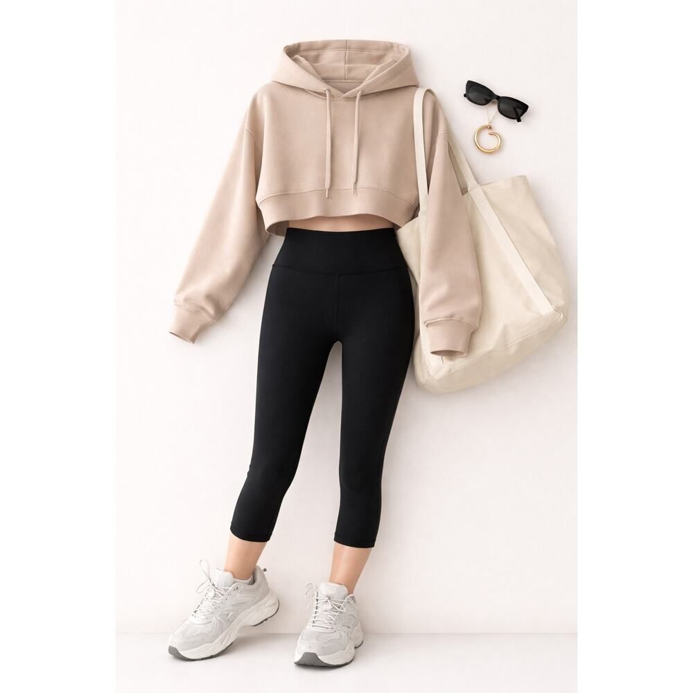 American Giant Black Capri Leggings Stretch Modal Mid Rise Athleisure Minimalist